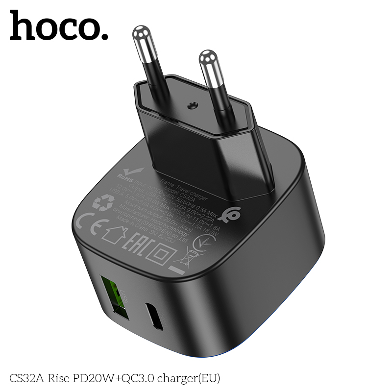 Cốc sạc 2 cổng Hoco CS32A PD20w (1C1A) cắm ngang