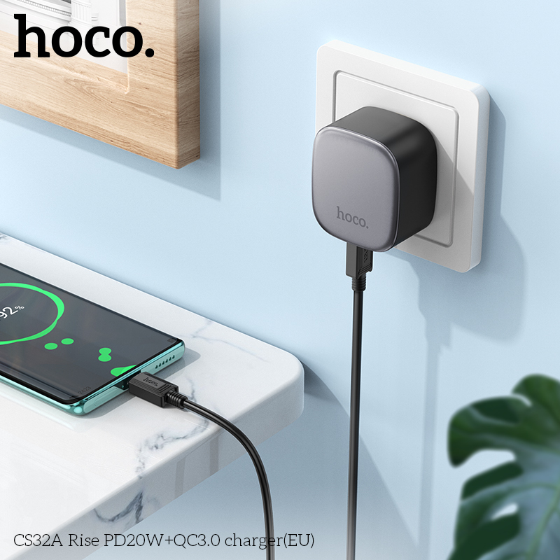 Cốc sạc 2 cổng Hoco CS32A PD20w (1C1A) cắm ngang