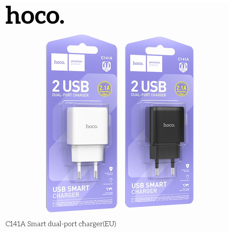Cốc sạc 2 cổng Hoco C141A (EU) thông minh