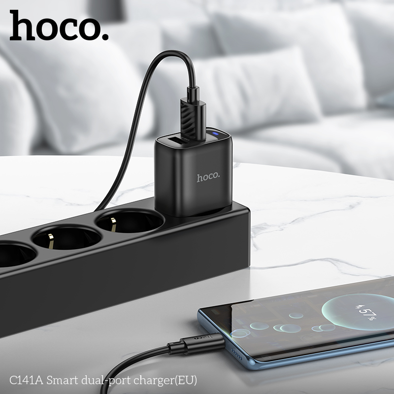 Cốc sạc 2 cổng Hoco C141A (EU) thông minh