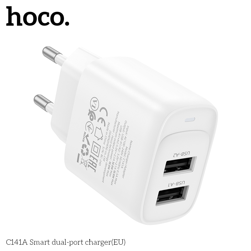Cốc sạc 2 cổng Hoco C141A (EU) thông minh