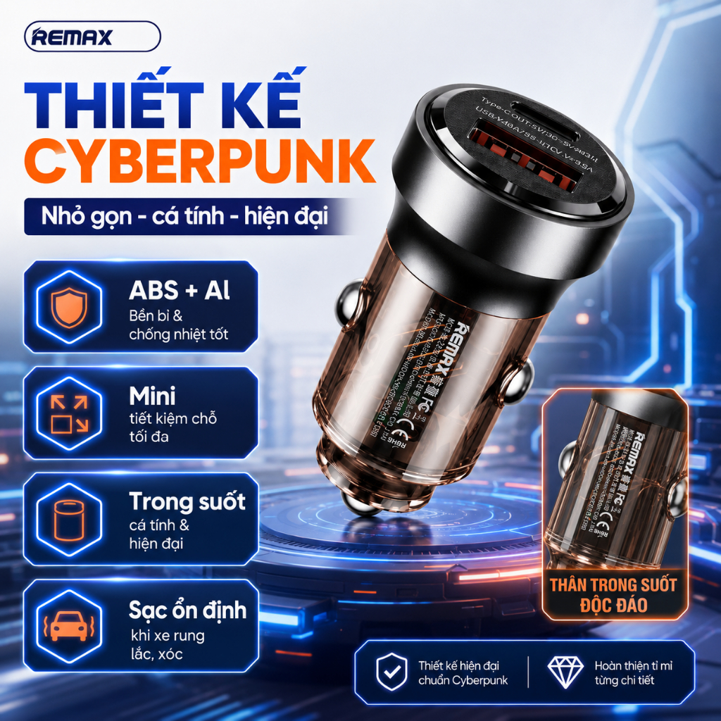 Tẩu Sạc nhanh 30W xe hơi Remax RCC338