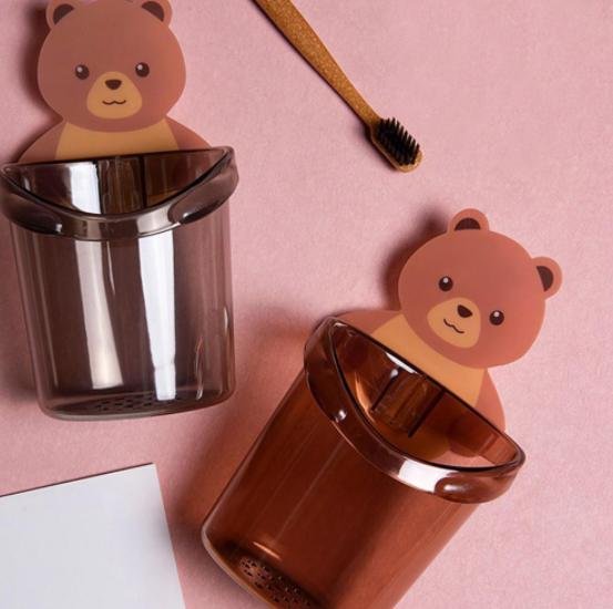 Cốc Gấu (2 cái) Đựng Bàn Chải, Kem Đánh Răng Dán Tường