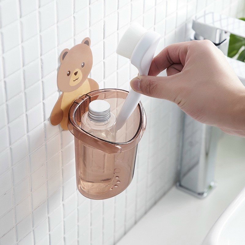 Cốc Gấu (2 cái) Đựng Bàn Chải, Kem Đánh Răng Dán Tường