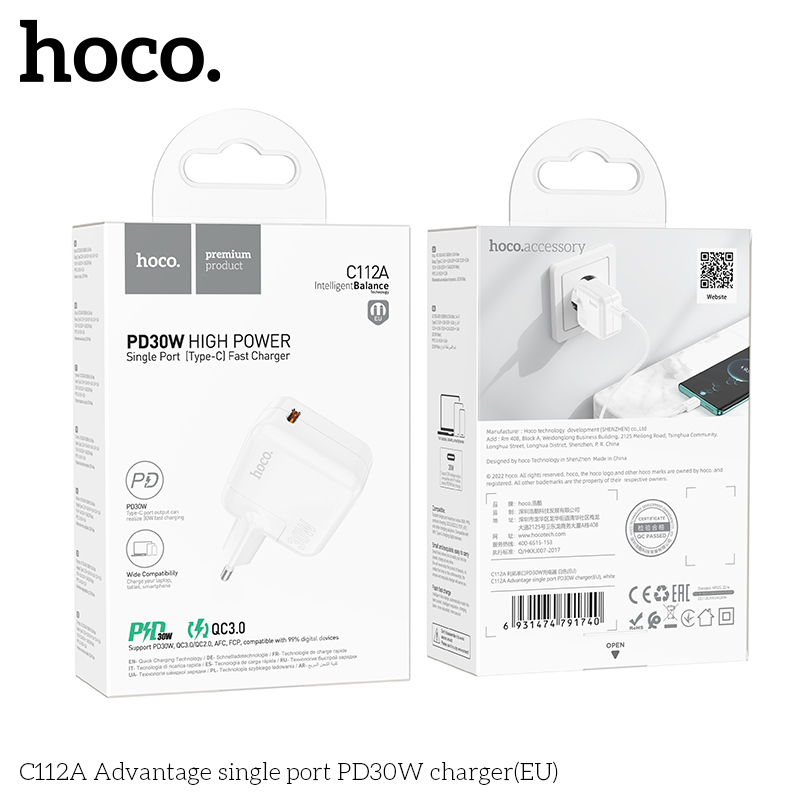 Cốc sạc TypeC Hoco C112A PD30w