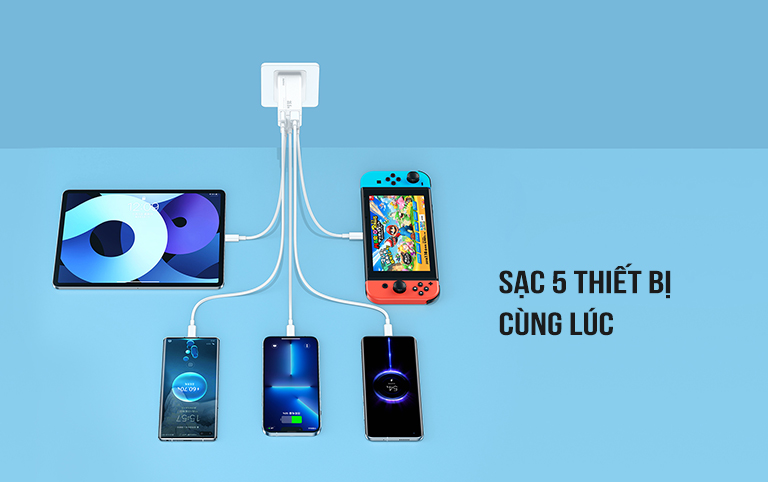 Cốc sạc 5 cổng 35W Remax RP-U66 (4 USB + 1 TypeC)