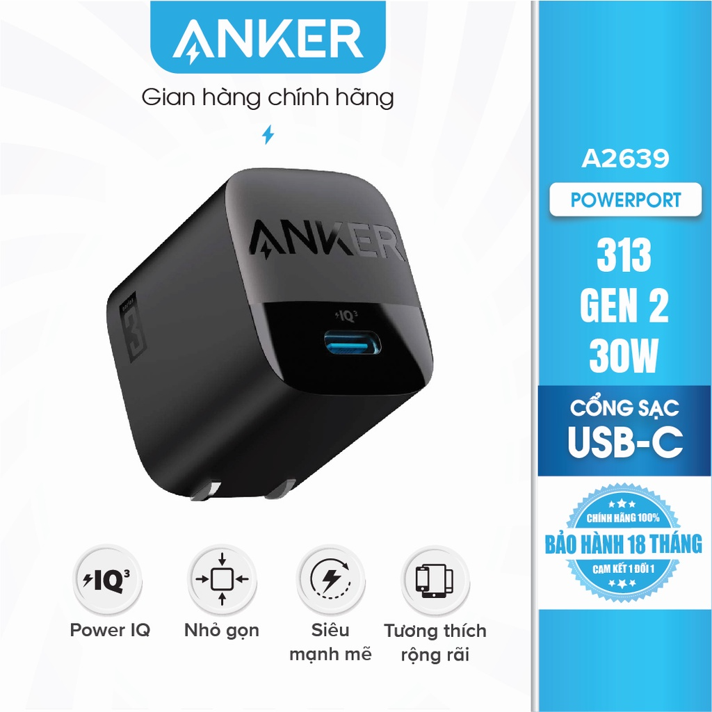 Cốc sạc TypeC Anker 313 GaN II 1C 30W