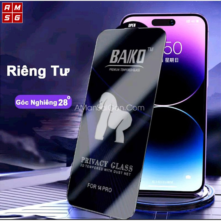 Cường lực iPhone 14promax 90k Meibo/Baiko Chống nhìn trộm