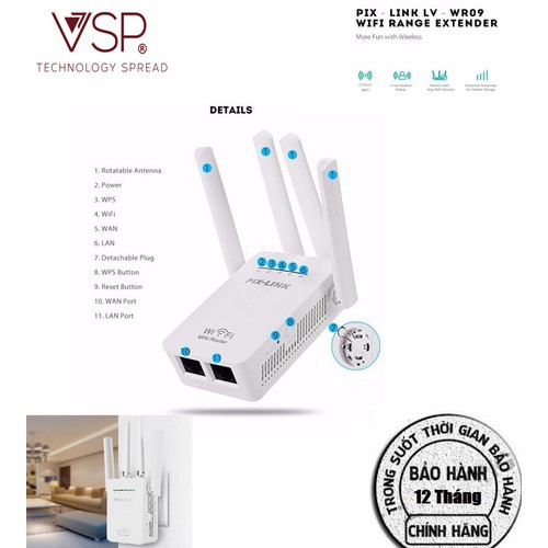 Cục Kích Sóng Wifi Pix-Link LV-WR09 (4 Anten)