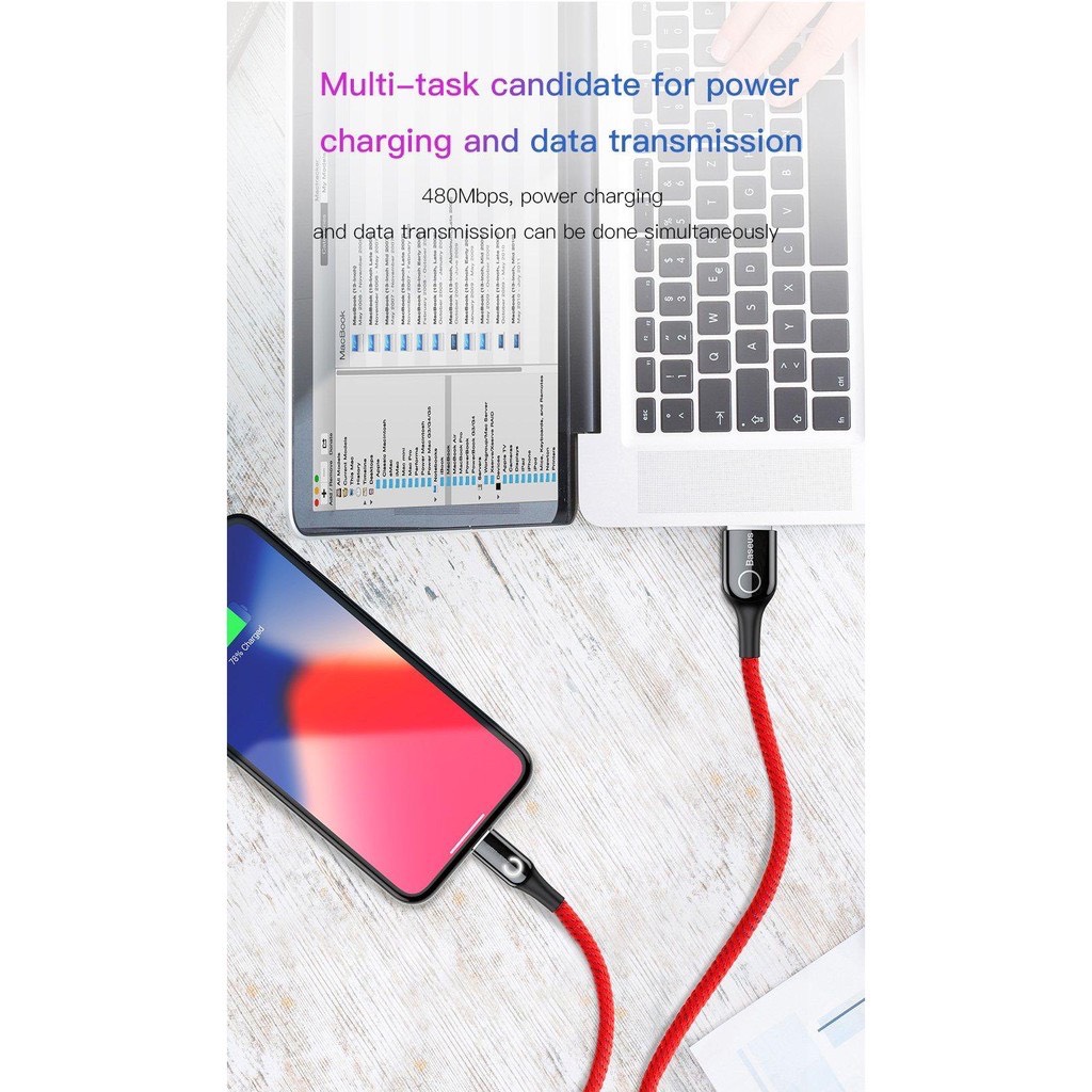 Cáp sạc Usb-Lighting Baseus C-shaped Light tự ngắt iPhone