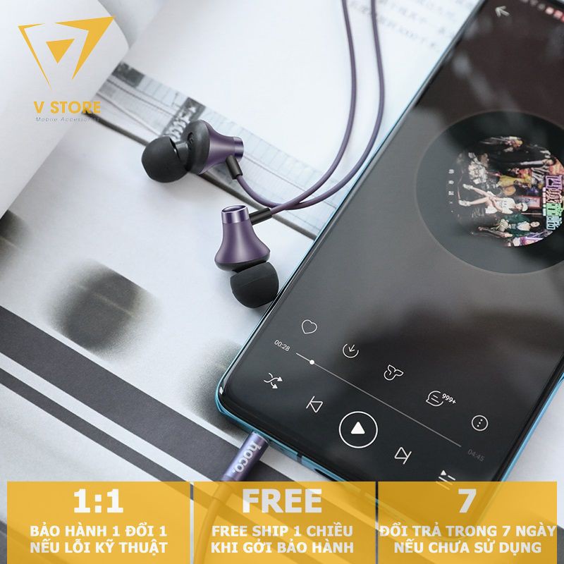 Tai nghe dây Đầu tròn nhét tai mềm HOCO M74