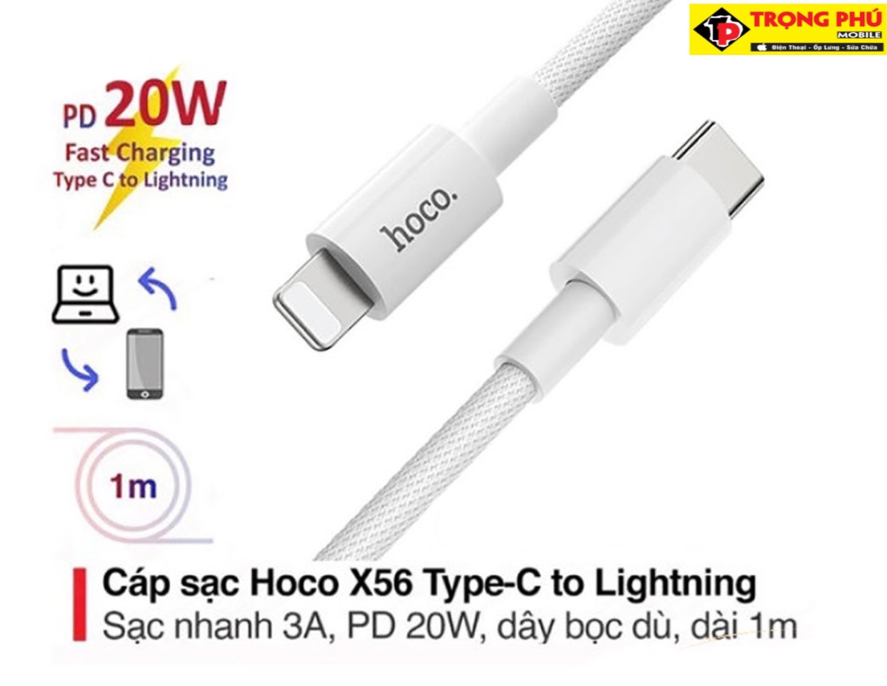 Cáp sạc TypeC-Lighting Hoco X56 20w Nylon dệt