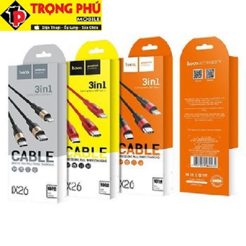 Cáp sạc 3 đầu Hoco X26 3in1 3 đầu sạc