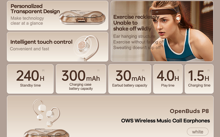 Tai nghe Bluetooth Dẫn Truyền Xương Remax OpenBuds P8 - Trắng