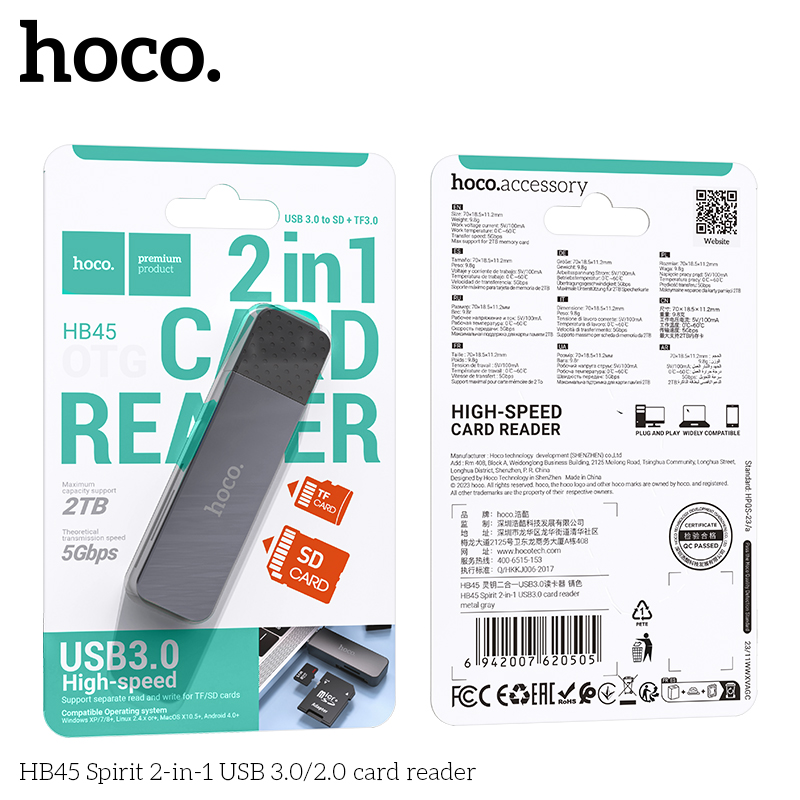 Đầu đọc thẻ nhớ Hoco HB45 1 đầu Usb 3.0