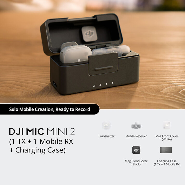 Micro thu âm DJI Mic Mini 2 (1 TX + 1 Mobile RX + Charging) 1 mic + 1 thu cho điện thoại + hộp sạc + phụ kiện