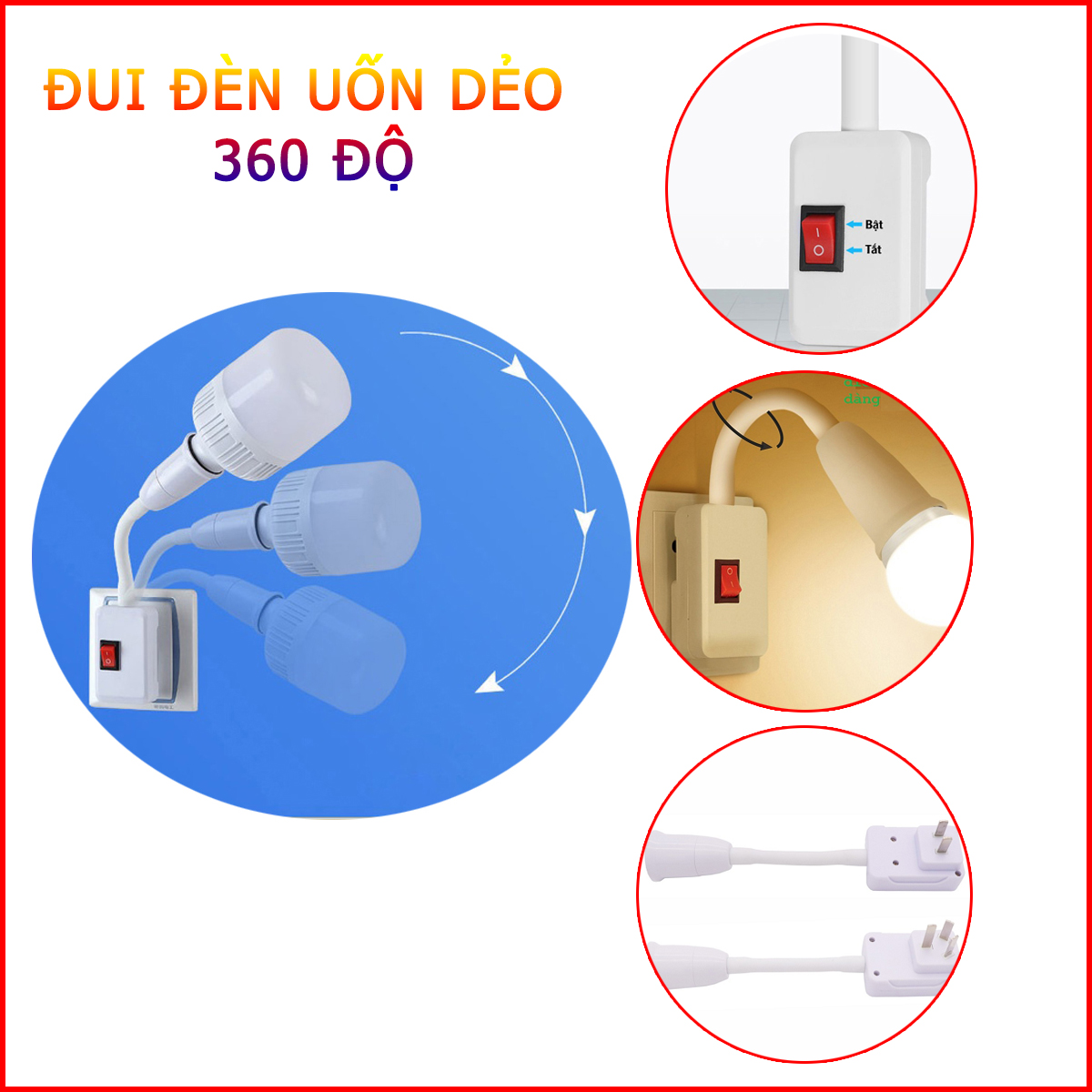 Đui Đèn Uốn Dẻo,lò xo 360 Độ Có Công Tắc FN-8816 24cm.