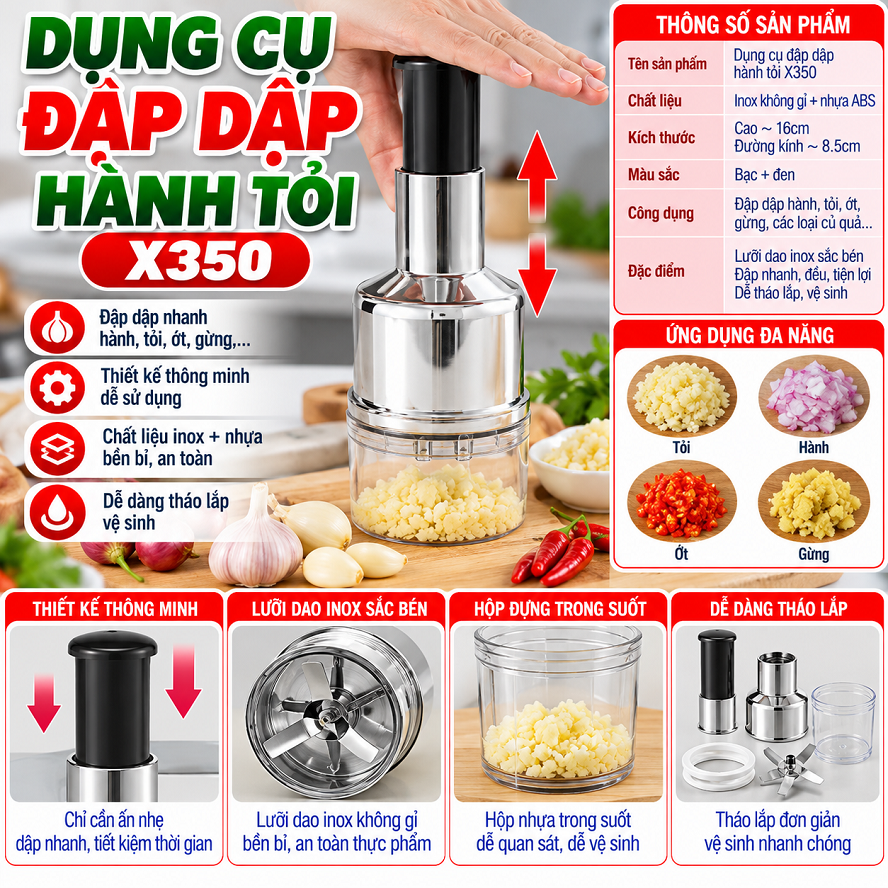 Dụng Cụ đập Dập Hành Tỏi X350.