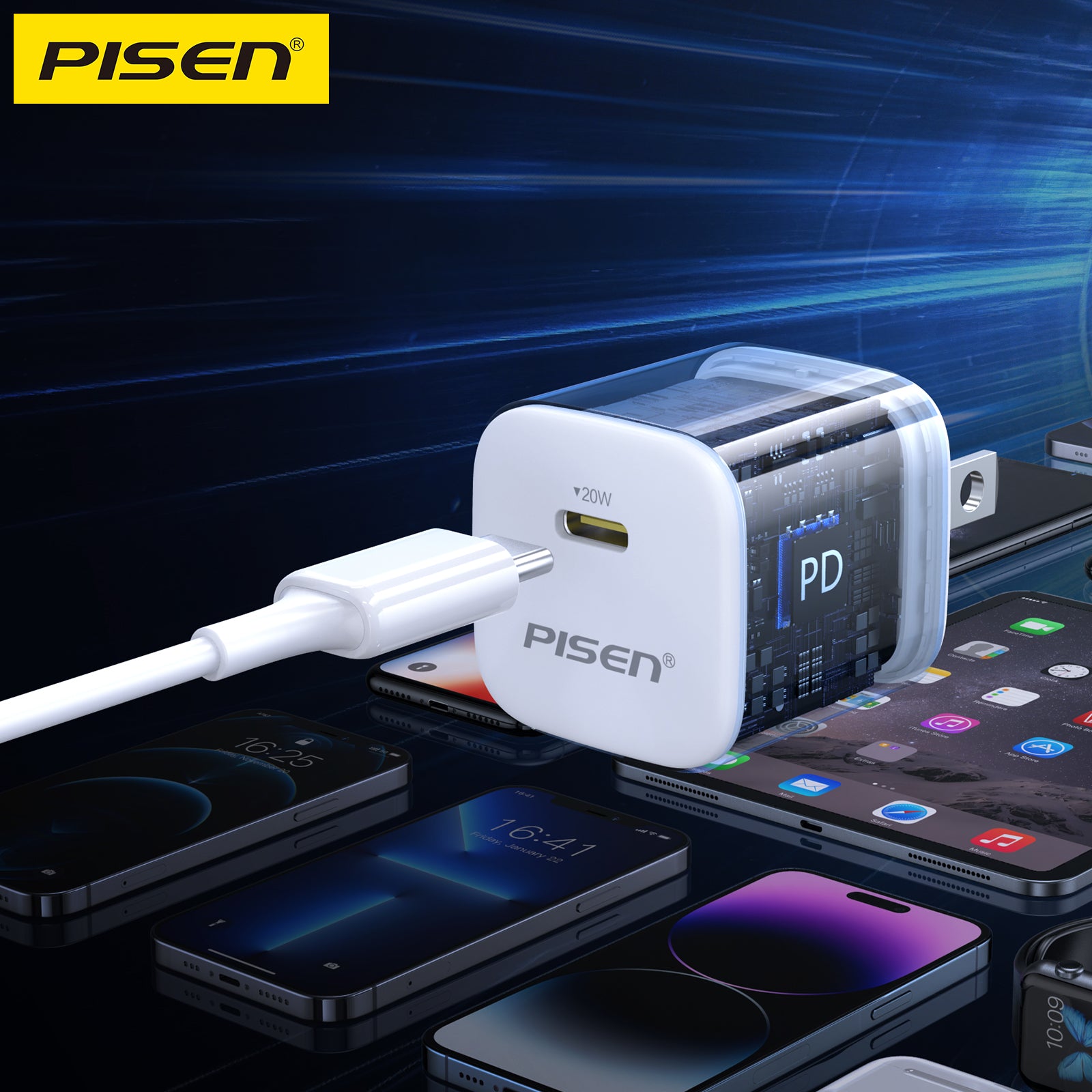 Cốc sạc TypeC Pisen TS-C165 20w QUICK- Mr White Tiny