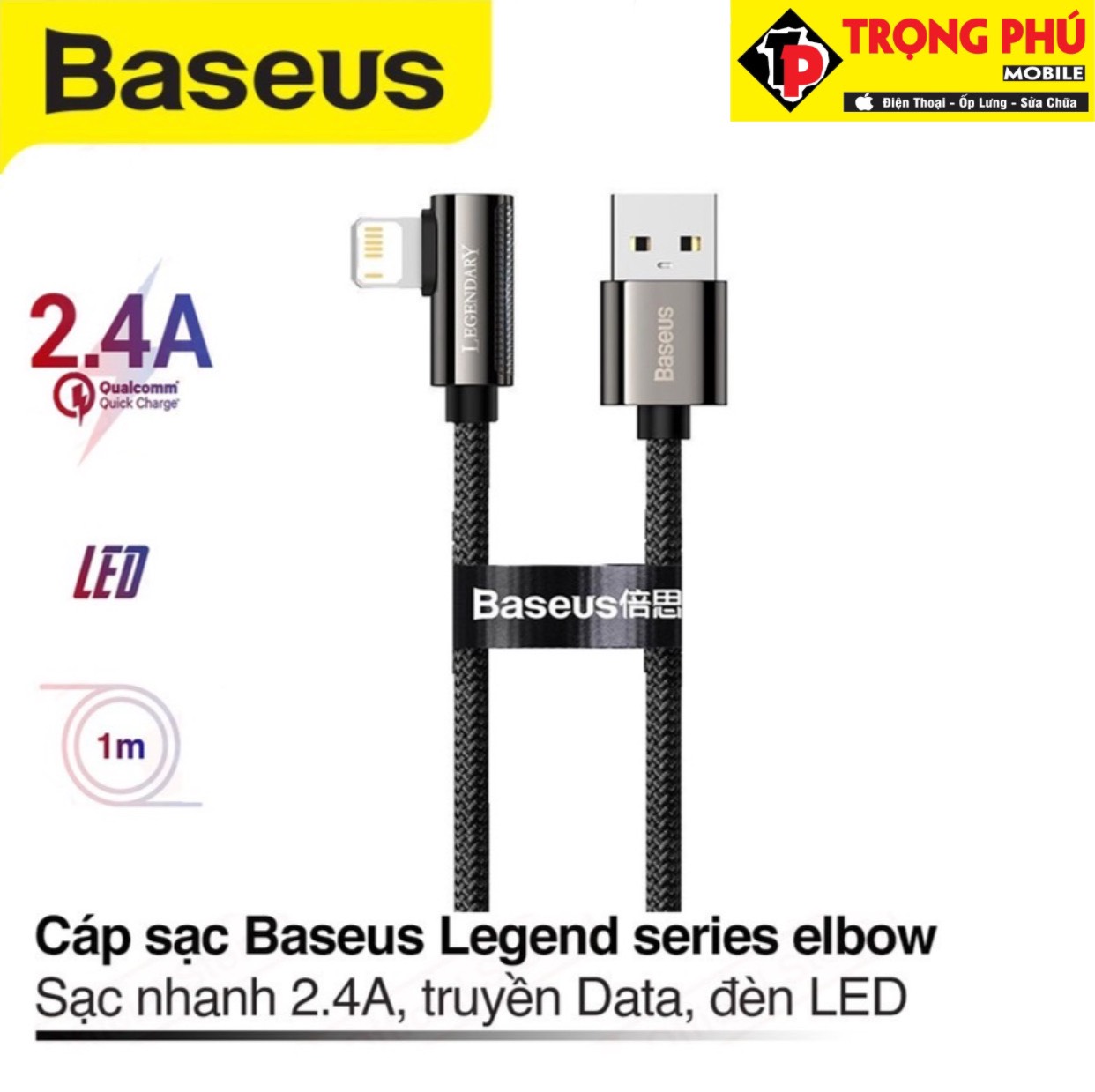 Cáp sạc Usb-Lighting Baseus Legen Elbow chân gập