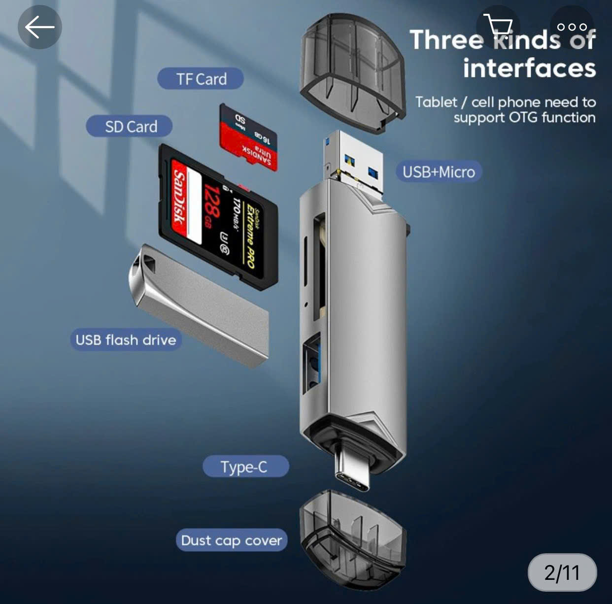 Đầu Đọc thẻ đa năng ATUD-17 OTG 3in1: USB, TypeC cắm thẻ nhớ SD, TF, Usb