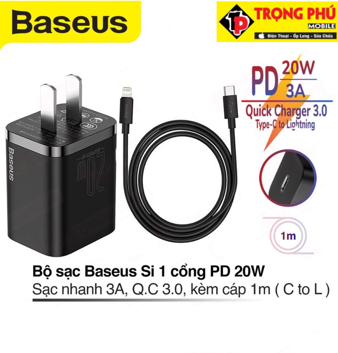 Bộ sạc TypeC-Lighting nhanh nhanh 20W Baseus Super Si Quick Charger