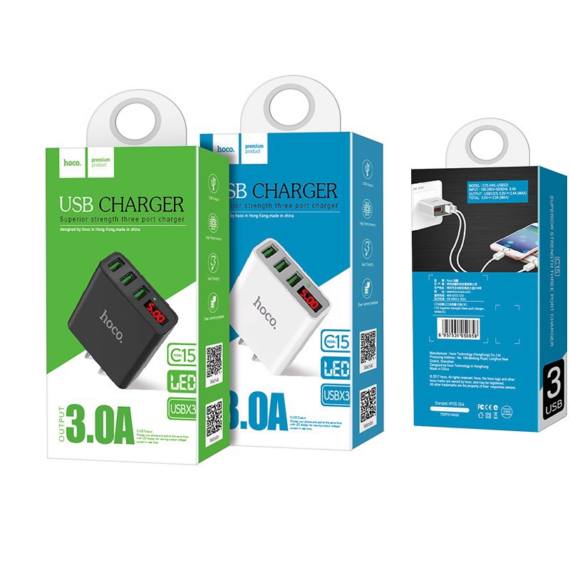 Cốc sạc 3 cổng Hoco C15 USB