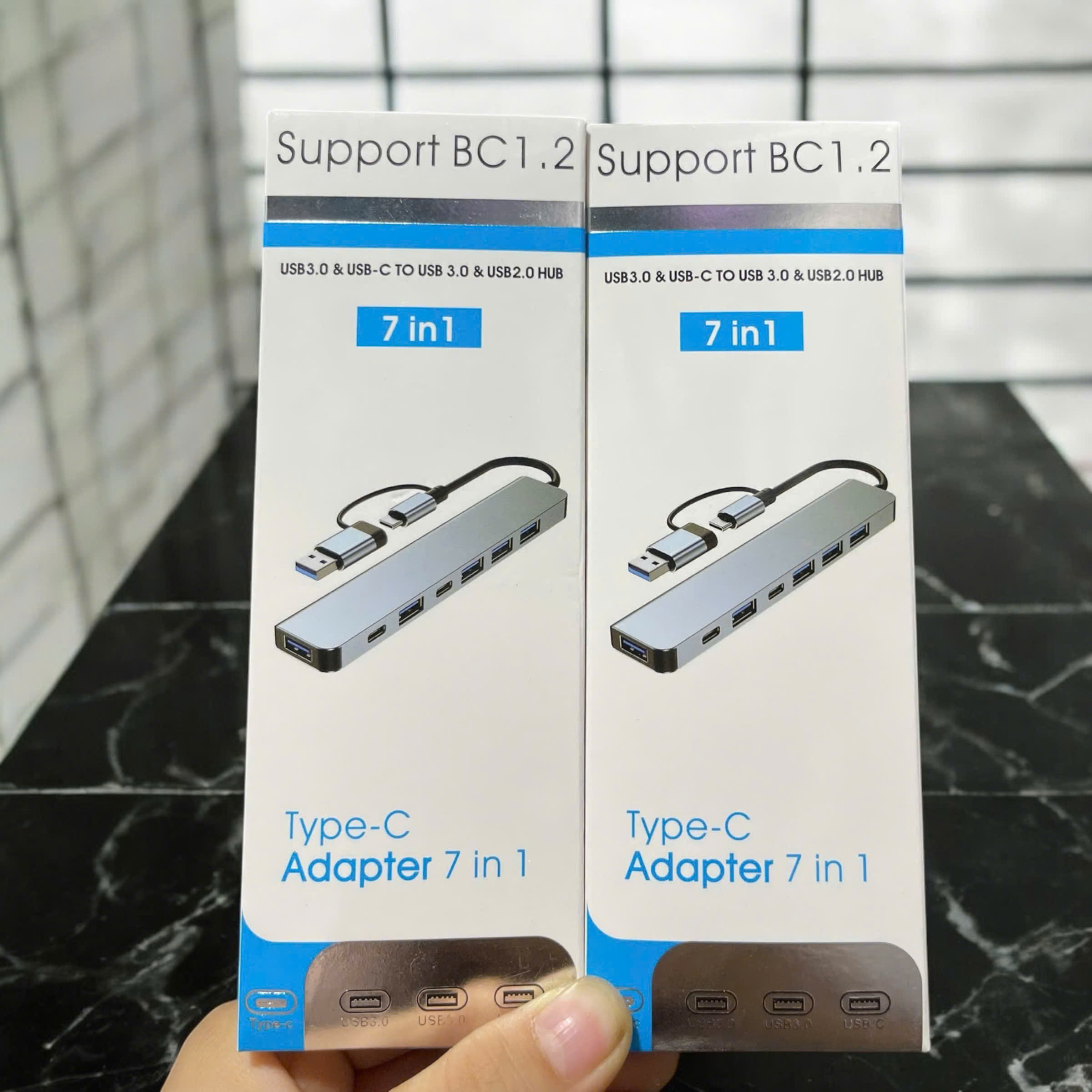 Hub nối 7in1:Typec/USB ra 1cổng USB3.0, 1cổng TYPE-C truyền dữ liệu, 1 cổng TYPE-C cấp nguồn cho HUB, 4 cổng USB 2.0