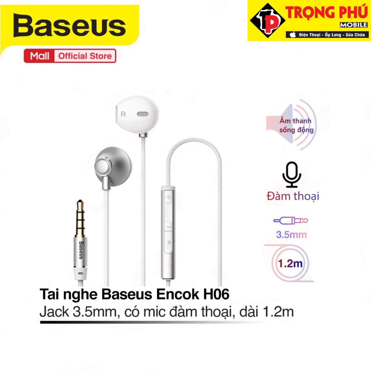 Tai nghe dây Đầu tròn Baseus Encok H06
