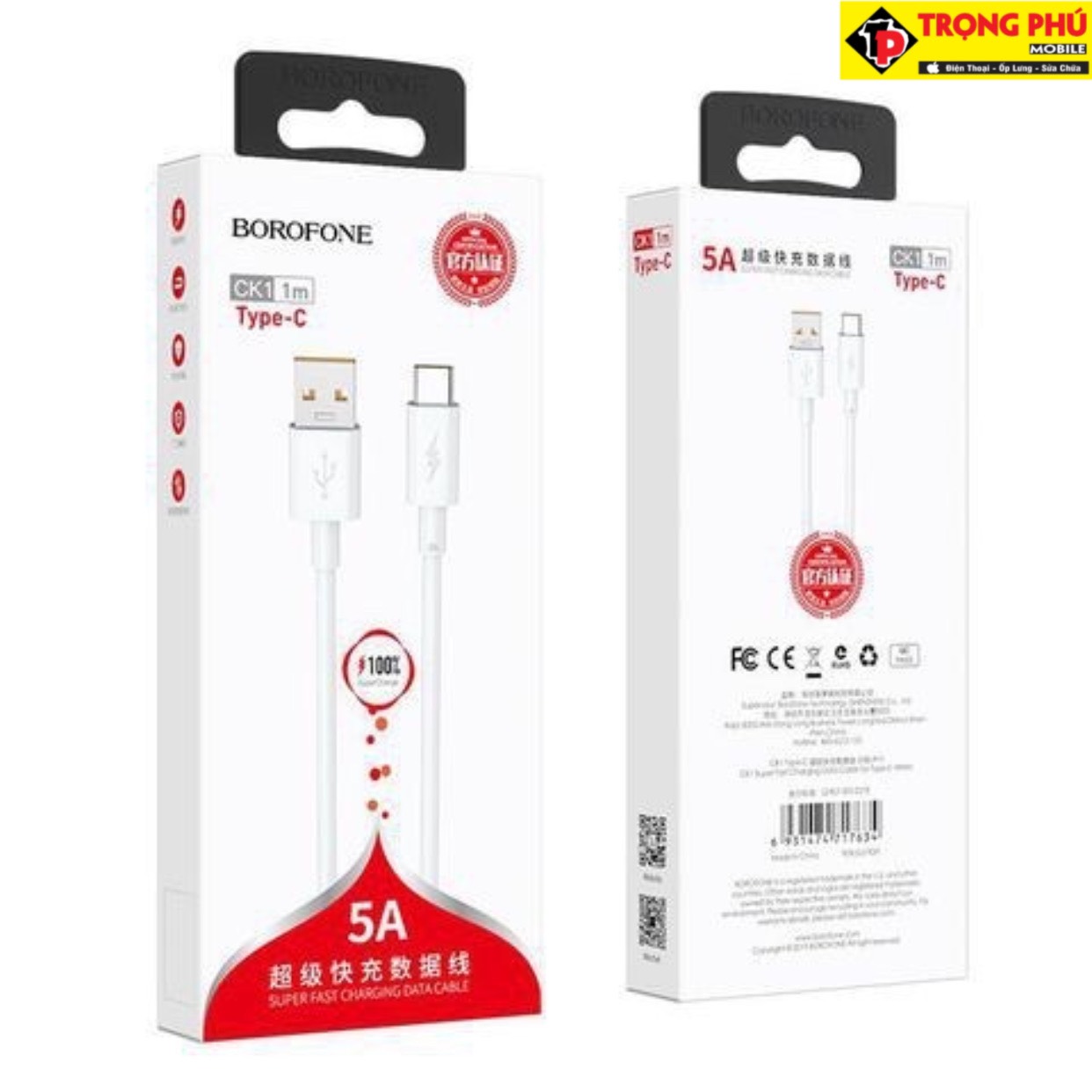 Cáp sạc Usb-TypeC Borofone CK1 TypeC 5A sạc nhanh