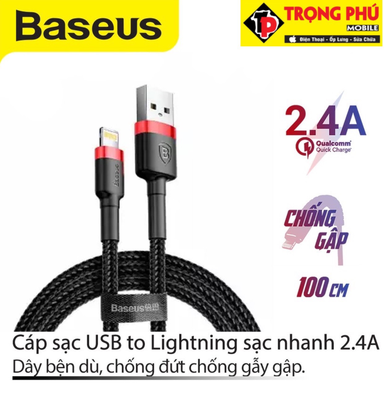 Cáp sạc Usb-Lighting Baseus Cafule Cable