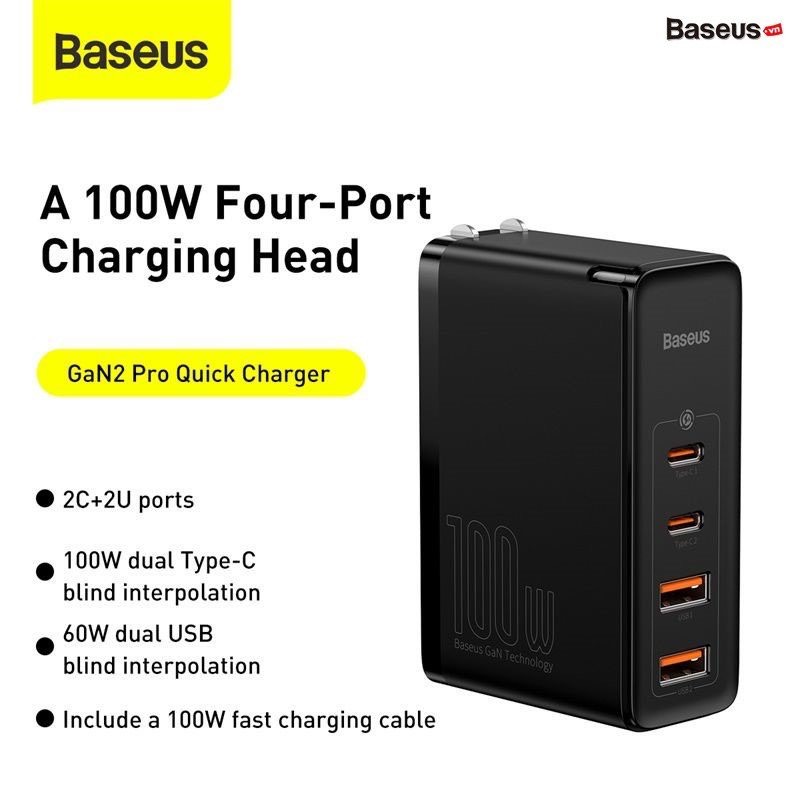 Bộ sạc TypeC-TypeC Baseus Gan2 Pro 100w