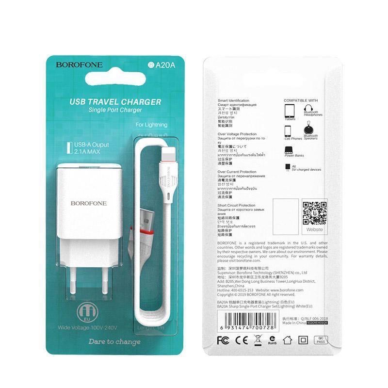 Bộ sạc Usb-Lighting BOROFONE BA20A chính hãng