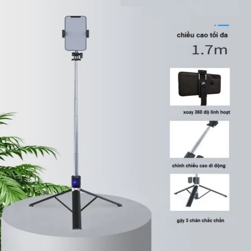 Gậy Chụp Hình 3 Chân Có Đèn R1SL 1.7m có đèn