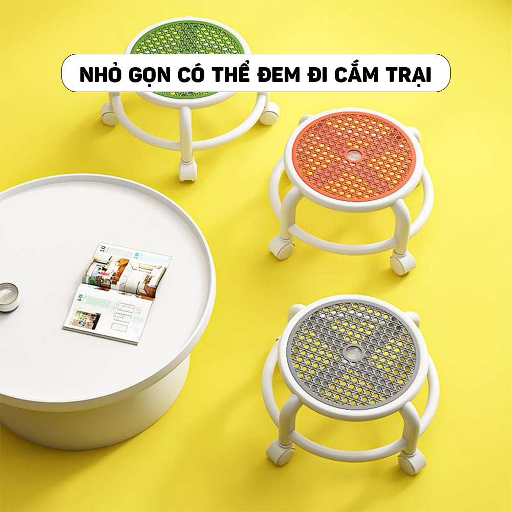 Ghế Tròn Xoay 360 độ Bệt Nhiều Màu Có Bánh Xe (Mặt Nhựa Lưới) màu ngẫu nhiên hay inbox