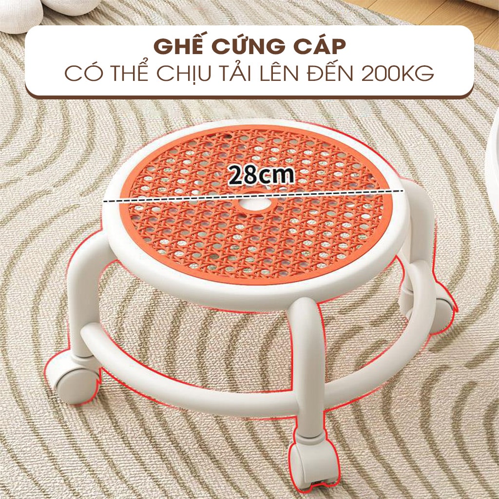 Ghế Tròn Xoay 360 độ Bệt Nhiều Màu Có Bánh Xe (Mặt Nhựa Lưới) màu ngẫu nhiên hay inbox