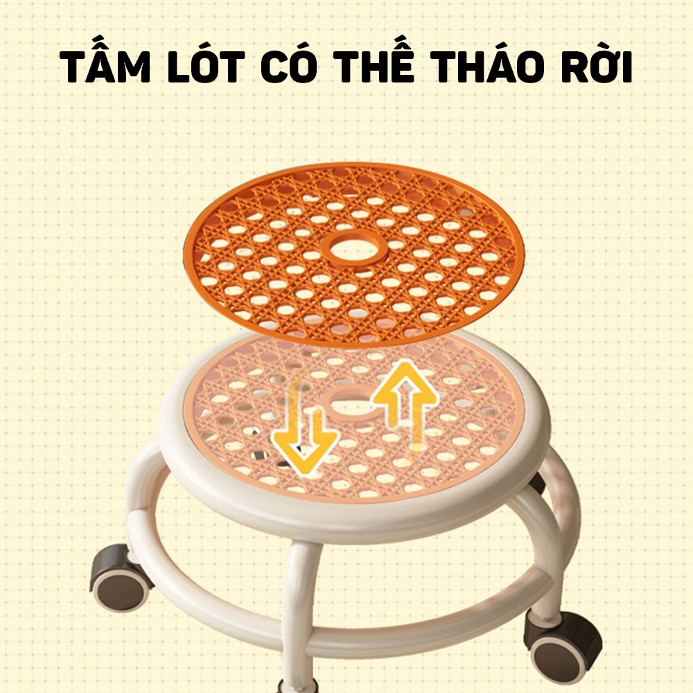 Ghế Tròn Xoay 360 độ Bệt Nhiều Màu Có Bánh Xe (Mặt Nhựa Lưới) màu ngẫu nhiên hay inbox