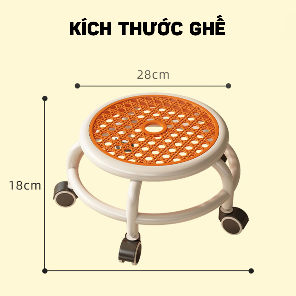 Ghế Tròn Xoay 360 độ Bệt Nhiều Màu Có Bánh Xe (Mặt Nhựa Lưới) màu ngẫu nhiên hay inbox