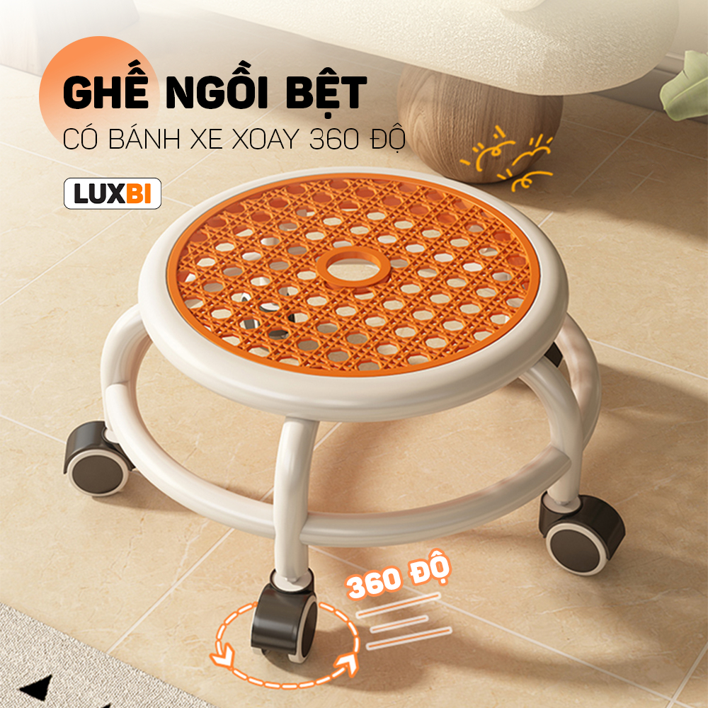 Ghế Tròn Xoay 360 độ Bệt Nhiều Màu Có Bánh Xe (Mặt Nhựa Lưới) màu ngẫu nhiên hay inbox