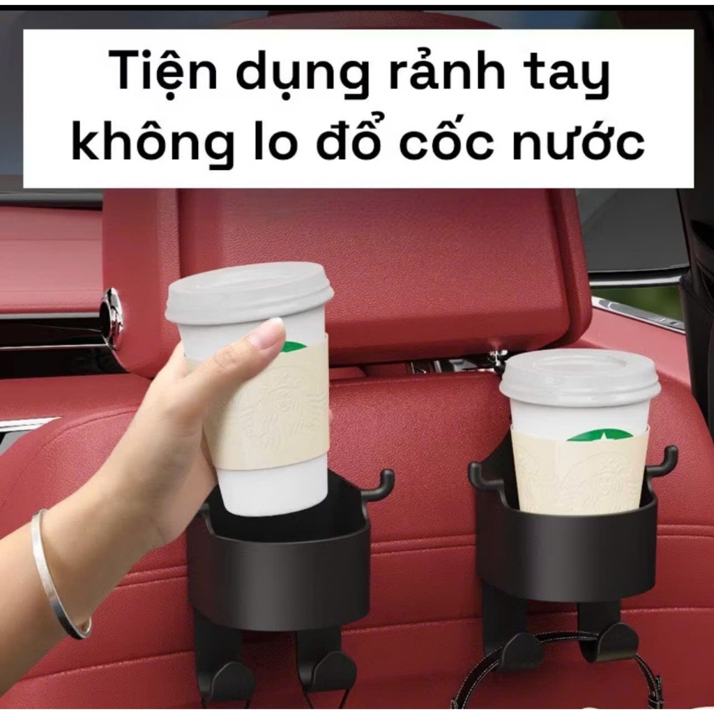 Giá đỡ cốc nước điện thoại kiêm 2 móc treo đồ treo sau ghế ô tô