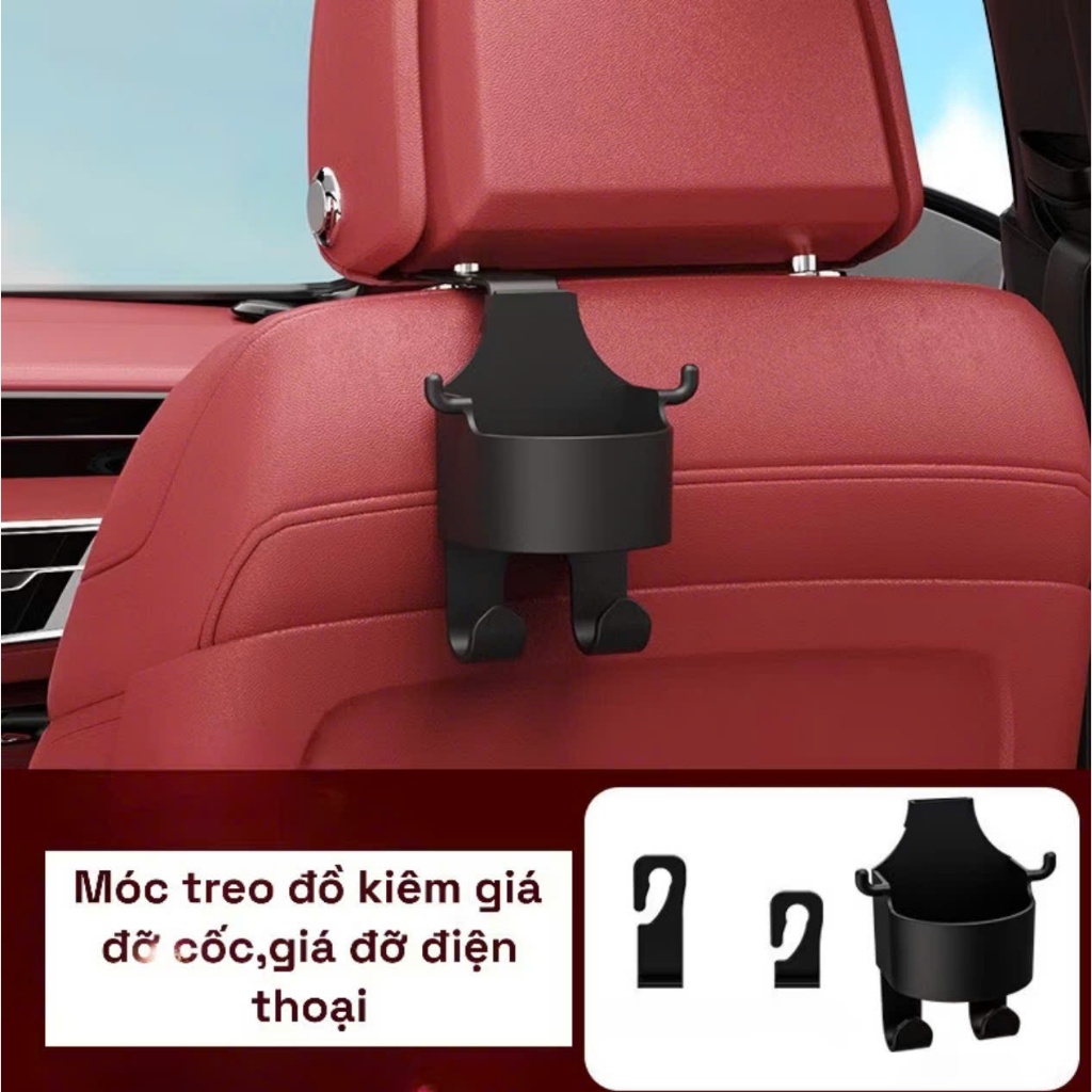 Giá đỡ cốc nước điện thoại kiêm 2 móc treo đồ treo sau ghế ô tô