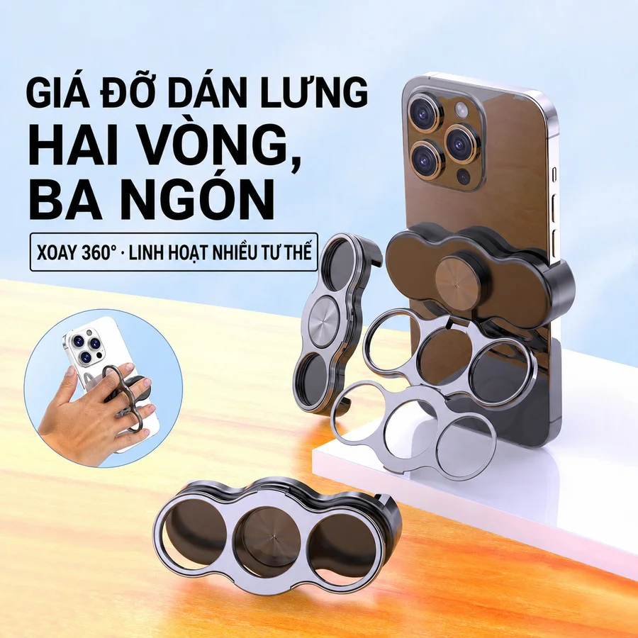 Giá Đỡ Điện Thoại 3in1 Kẹp Lưng 3 Ngón Tay Xoay 360 Độ màu nhẫu nhiên