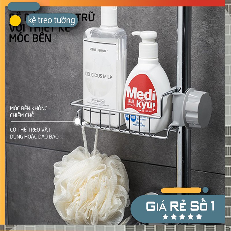 Khay/ Giá treo inox thiết kế gắn vòi nước để đồ tiện lợi.