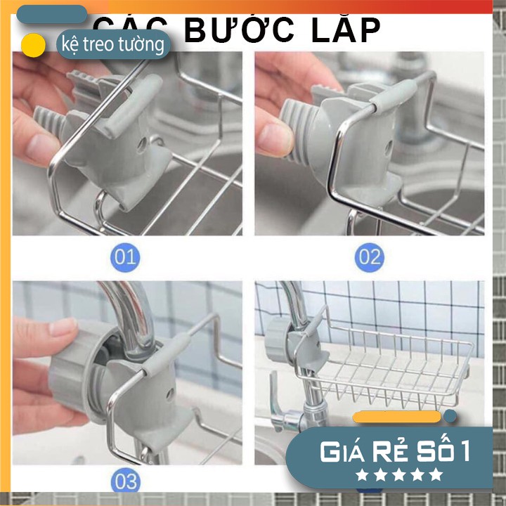 Khay/ Giá treo inox thiết kế gắn vòi nước để đồ tiện lợi.