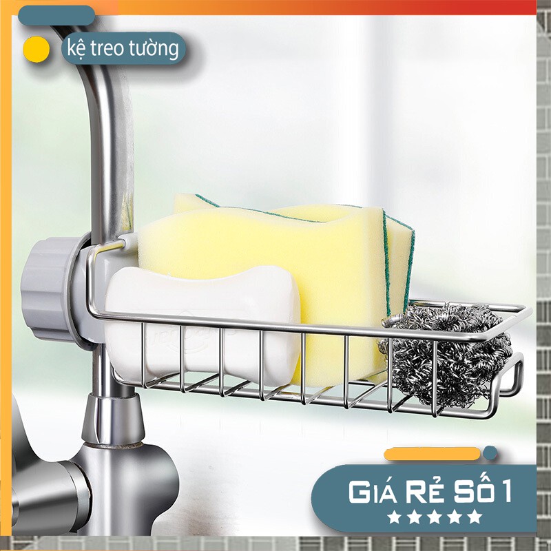 Khay/ Giá treo inox thiết kế gắn vòi nước để đồ tiện lợi.