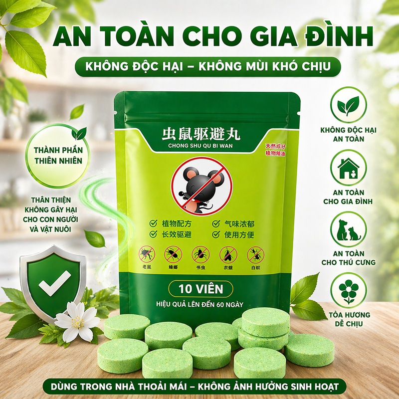 Gói 10 Viên Đuổi Chuột Thảo Mộc Dạng Nén.