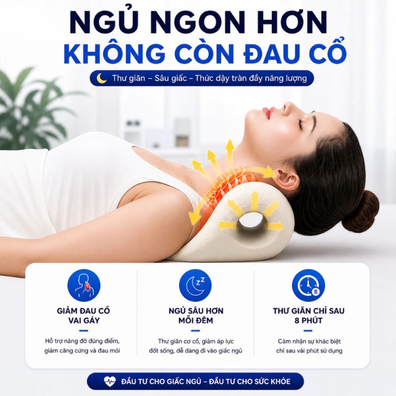 Gối Massage Kê Cổ Gáy Công Thái Học Kéo Dãn Đốt Sống