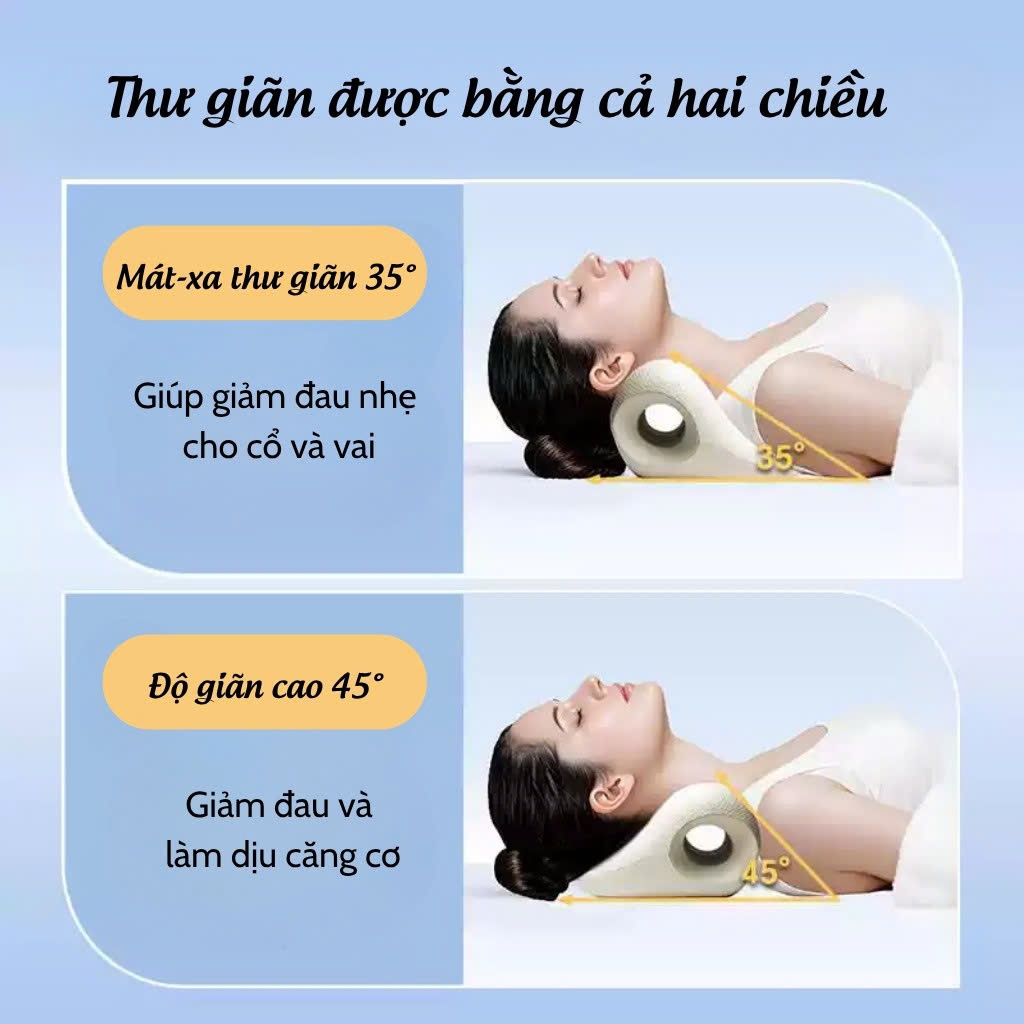 Gối Massage Kê Cổ Gáy Công Thái Học Kéo Dãn Đốt Sống