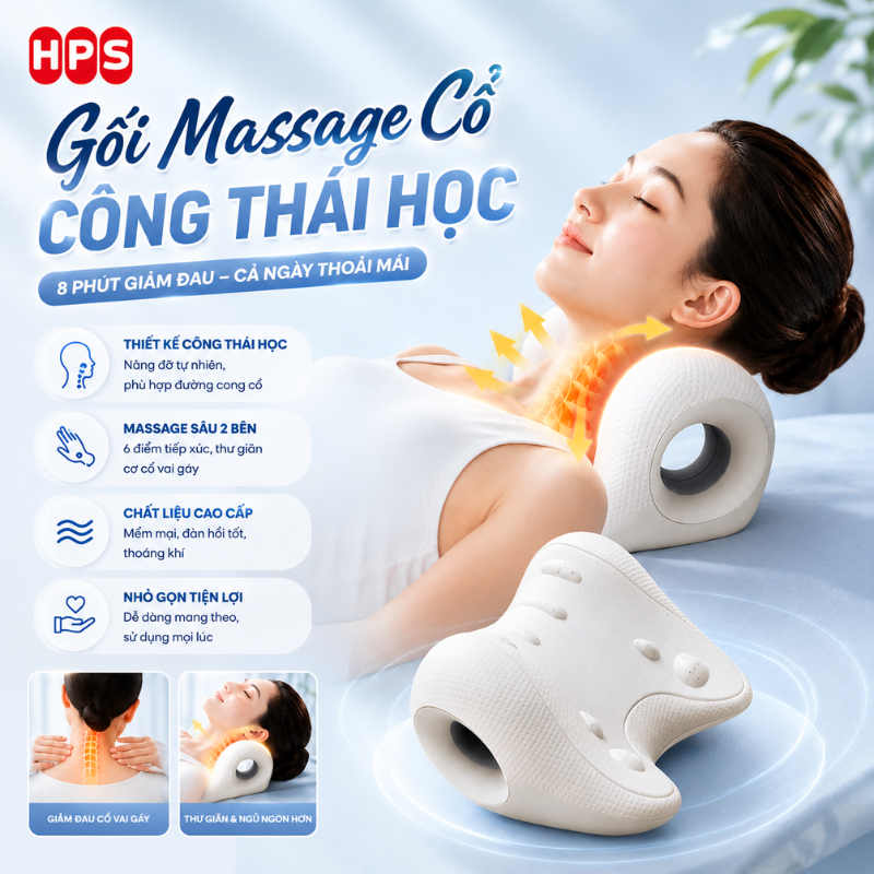 Gối Massage Kê Cổ Gáy Công Thái Học Kéo Dãn Đốt Sống