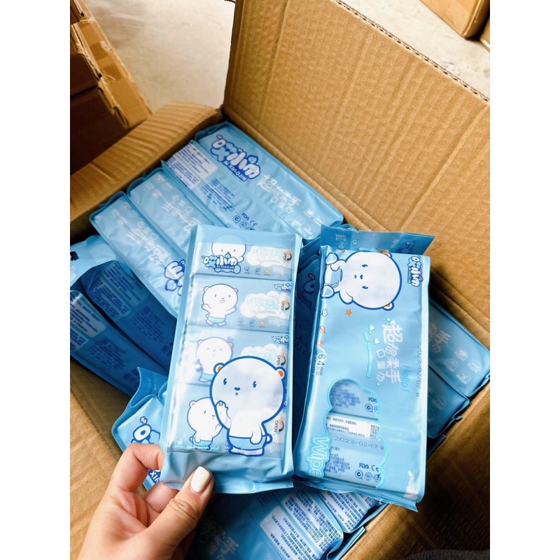 Gói Set 8 Bịt Khăn Ướt Mini Bỏ Túi và 1 Gói Khăn Giấy Ướt Baby Wipes 80g